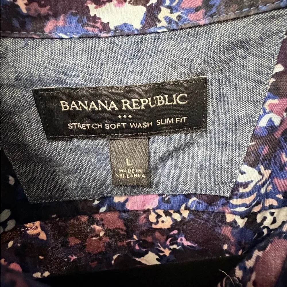 Banana Republic Floral Button Down Shirt Men Purple Blue Cotton Size Large
